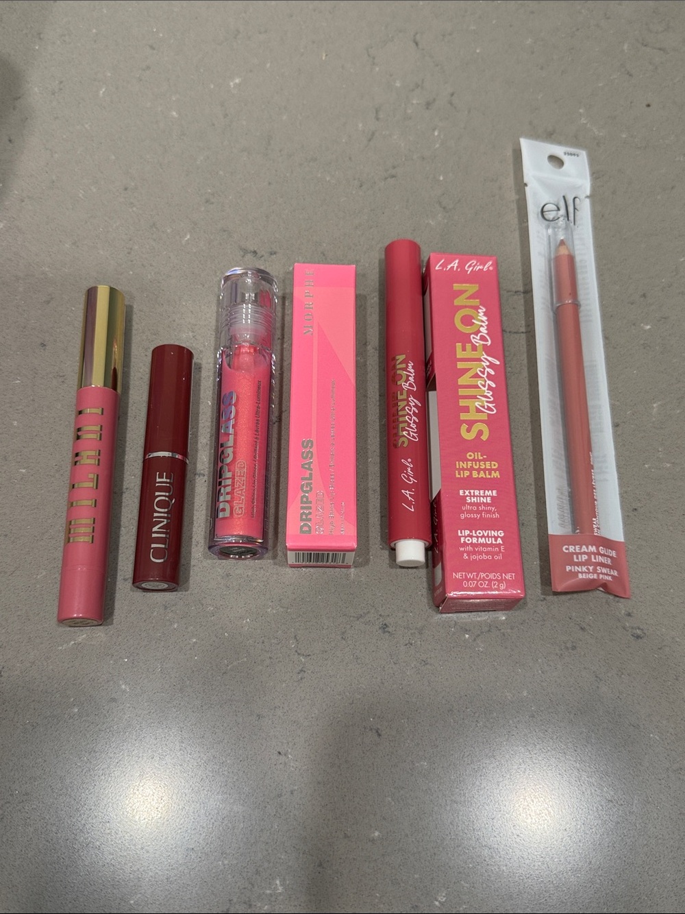 Set of Five Assorted Lip Gloss & Balm, liner - Multiple Brands, new/ Unused